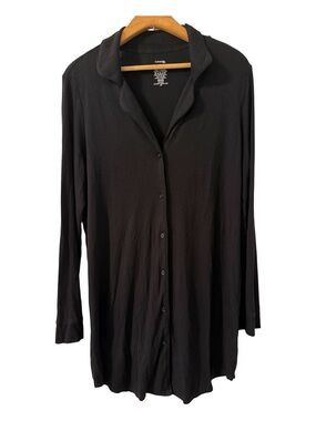 George Black Ribbed Tunic Blouse Small 21” Pit to Pit Stretch Button Front